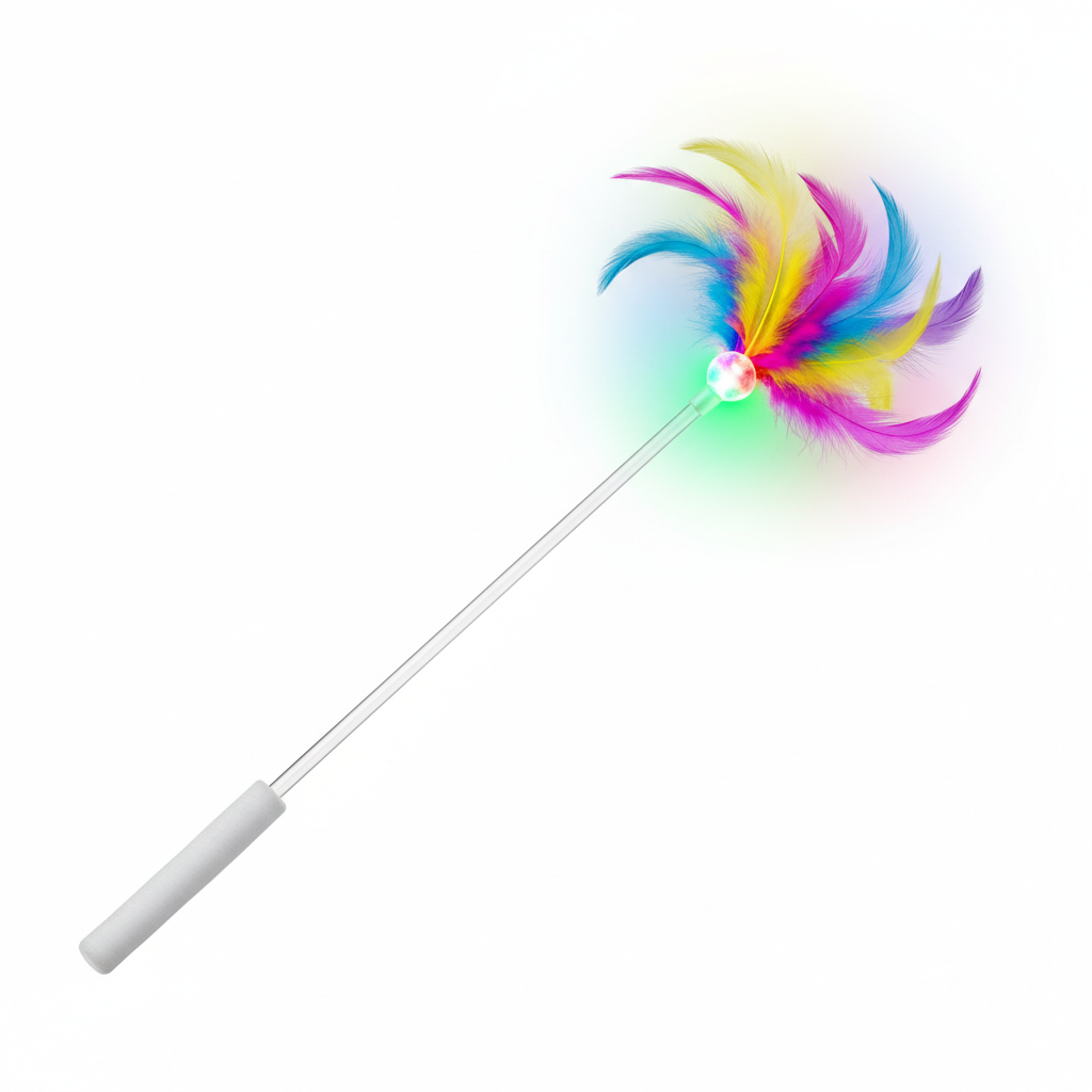 Varinha de Penas com LED para Gatos em fundo branco
